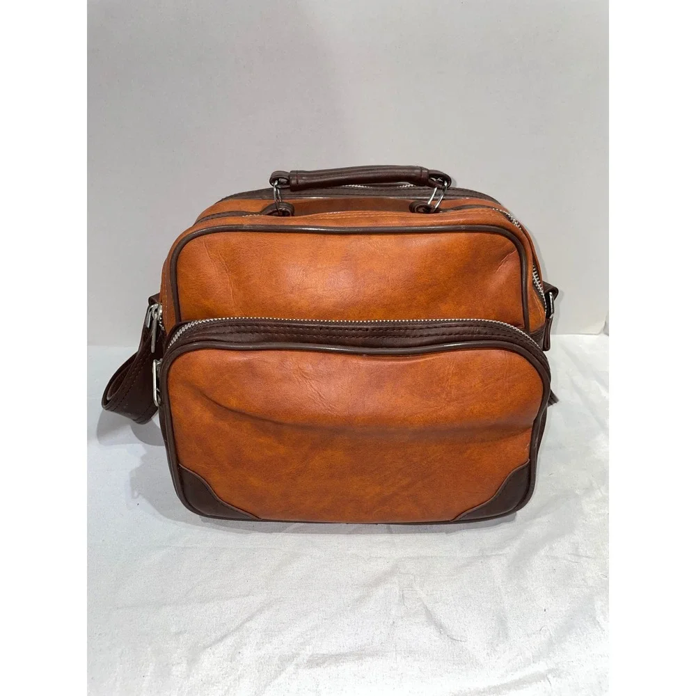 Vintage Style Brown Faux Leather Camera Bag Travel Utility Case Shoulder Strap
